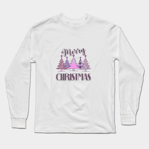 Merry Christmas pink plaid tree Long Sleeve T-Shirt by TsunamiMommy